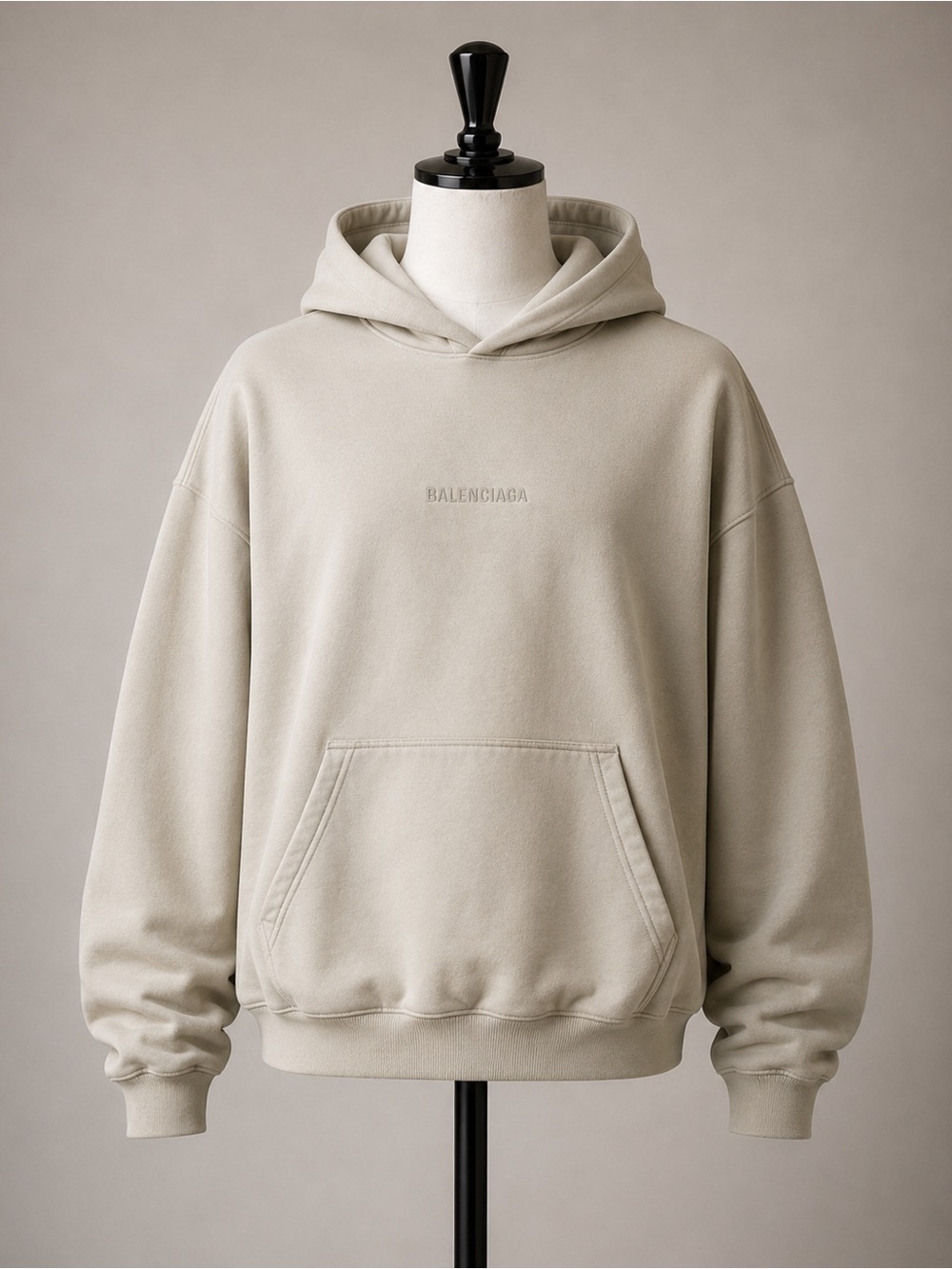 Authentic Balenciaga Logo Embroidered Medium Fit Hoodie in Cement Grey